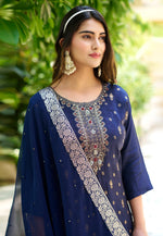 Load image into Gallery viewer, Navy Blue Viscose Rayon Readymade Pant Style Suit
