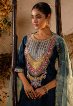Load image into Gallery viewer, Navy Blue Viscose Rayon Readymade Pant Style Suit
