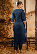 Load image into Gallery viewer, Navy Blue Viscose Rayon Readymade Pant Style Suit
