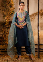 Load image into Gallery viewer, Navy Blue Viscose Rayon Readymade Pant Style Suit
