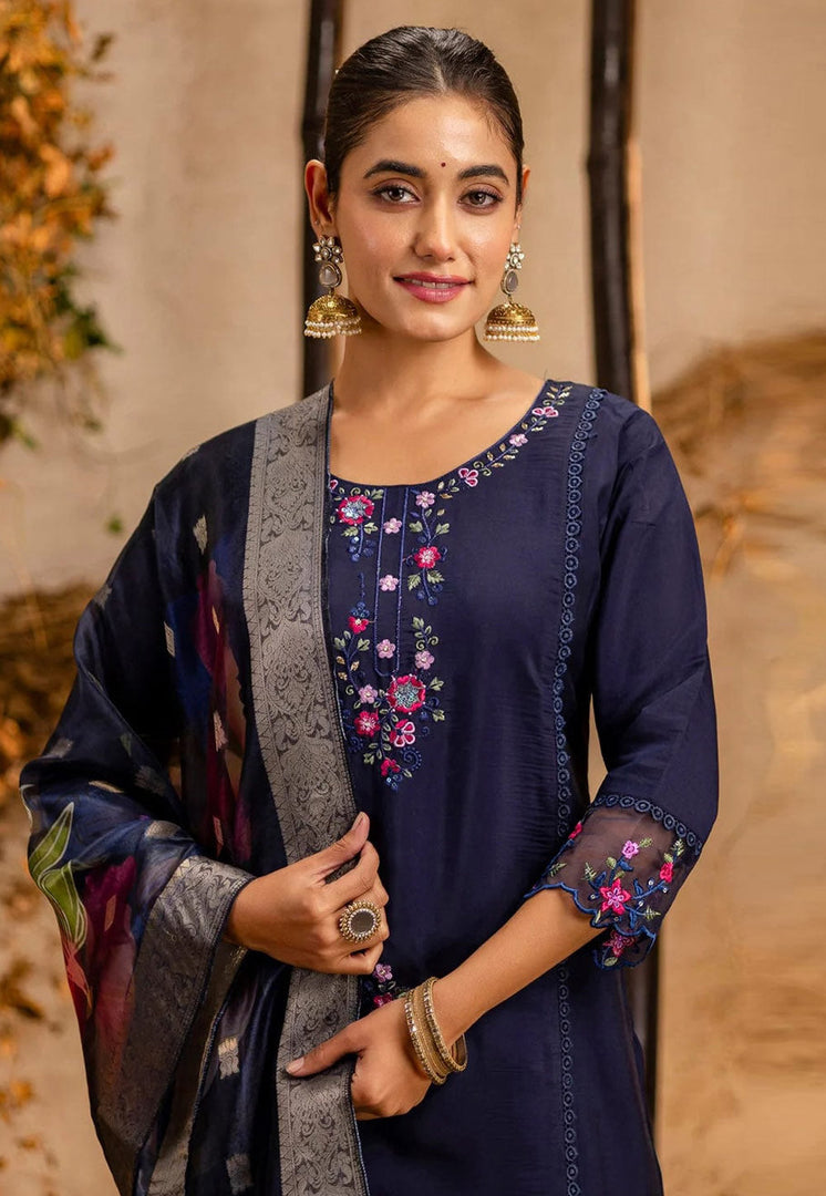 Navy Blue Viscose Readymade Pakistani Suit