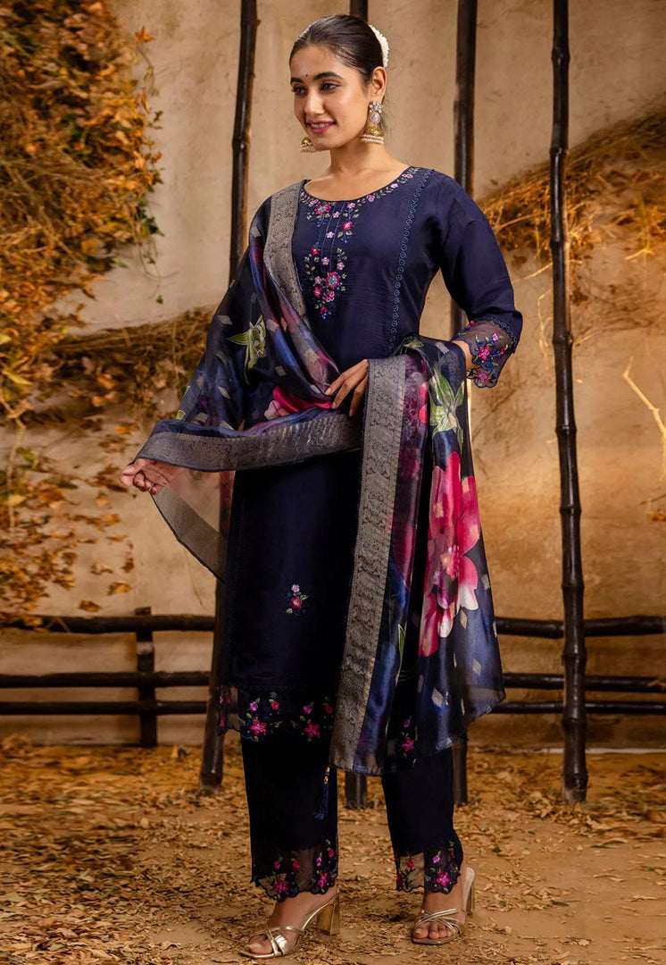 Navy Blue Viscose Readymade Pakistani Suit