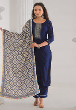 Load image into Gallery viewer, Navy Blue Viscose Readymade Pakistani Suit
