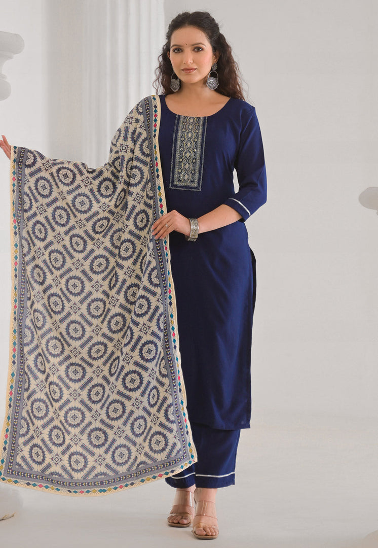 Navy Blue Viscose Readymade Pakistani Suit