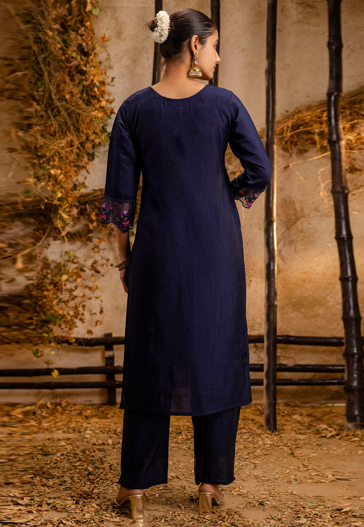 Navy Blue Viscose Readymade Pant Style Suit