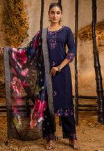 Load image into Gallery viewer, Navy Blue Viscose Readymade Pant Style Suit
