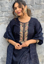 Load image into Gallery viewer, Navy Blue Viscose Readymade Pant Style Suit
