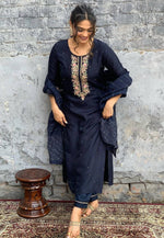 Load image into Gallery viewer, Navy Blue Viscose Readymade Pant Style Suit

