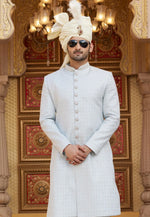 Load image into Gallery viewer, Off White Art Silk Achkan Style Sherwani
