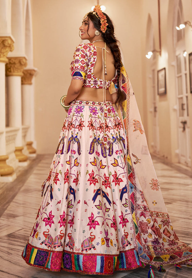 Off White Art Silk Circular Lehenga Choli