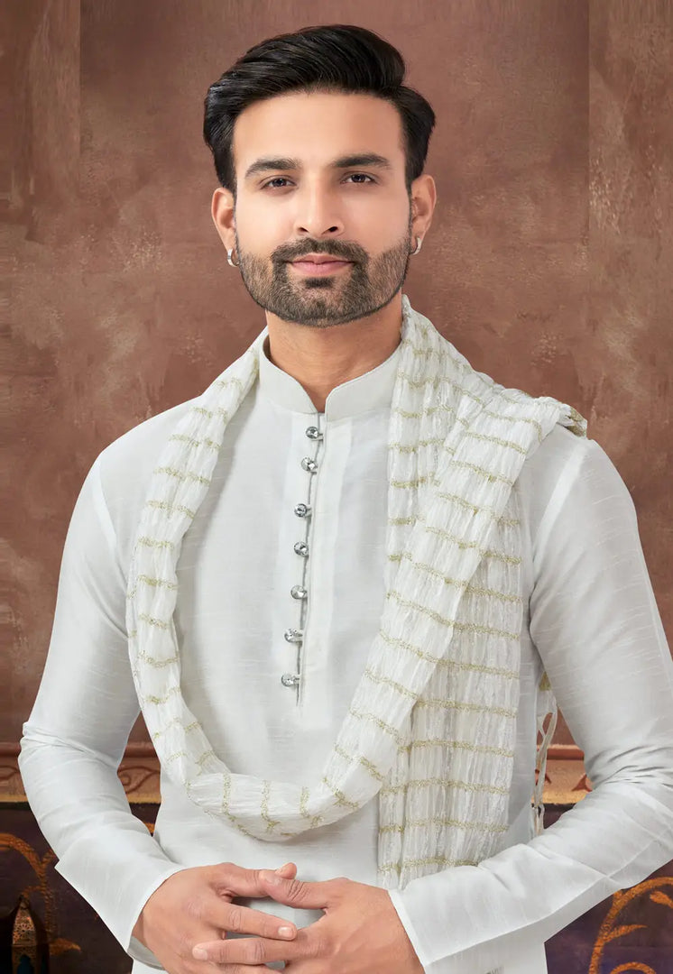 Off White Art Silk Dhoti Kurta