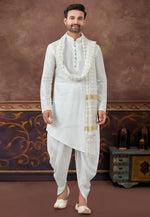 Load image into Gallery viewer, Off White Art Silk Dhoti Kurta
