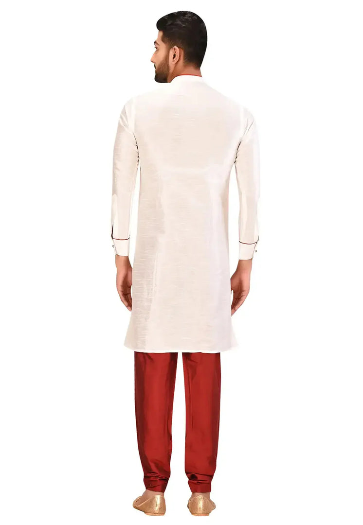 Off White Art Silk Indo Western Suit