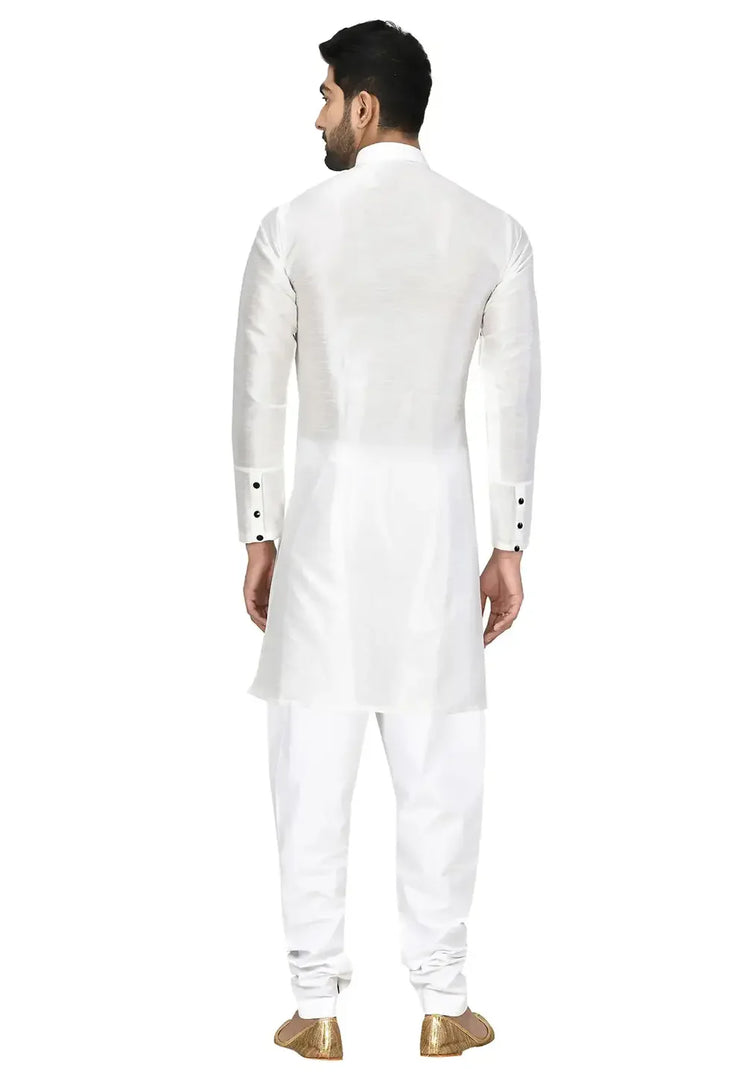 Off White Art Silk Indo Western Suit