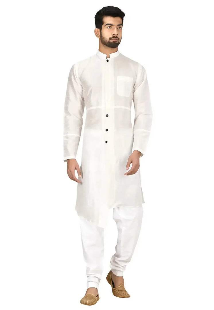 Off White Art Silk Indo Western Suit