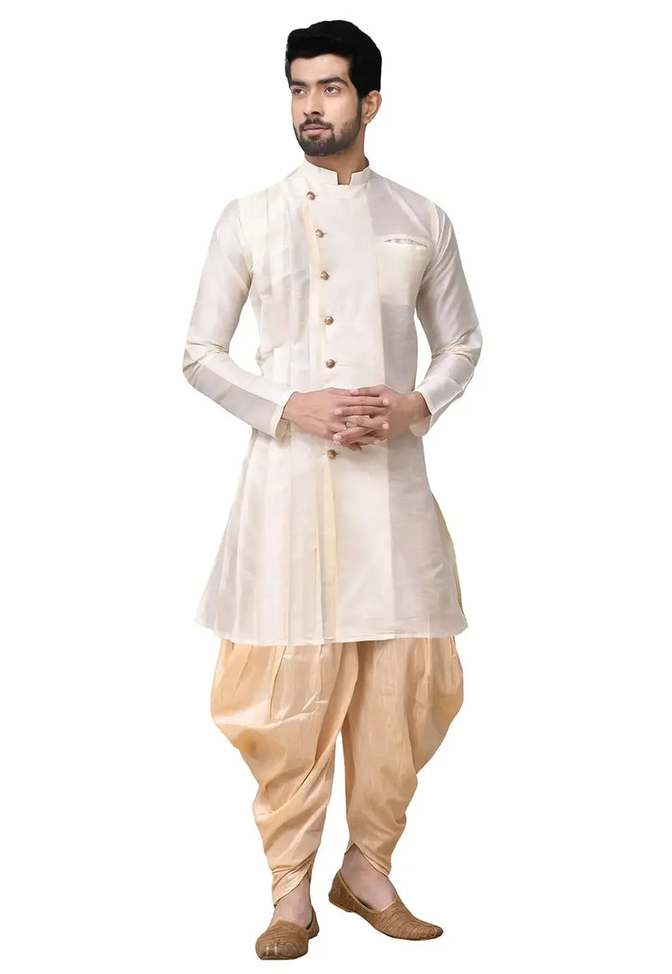 Off White Art Silk Indo Western Suit
