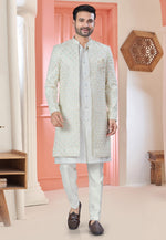 Load image into Gallery viewer, Off White Art Silk Jacket Style Sherwani
