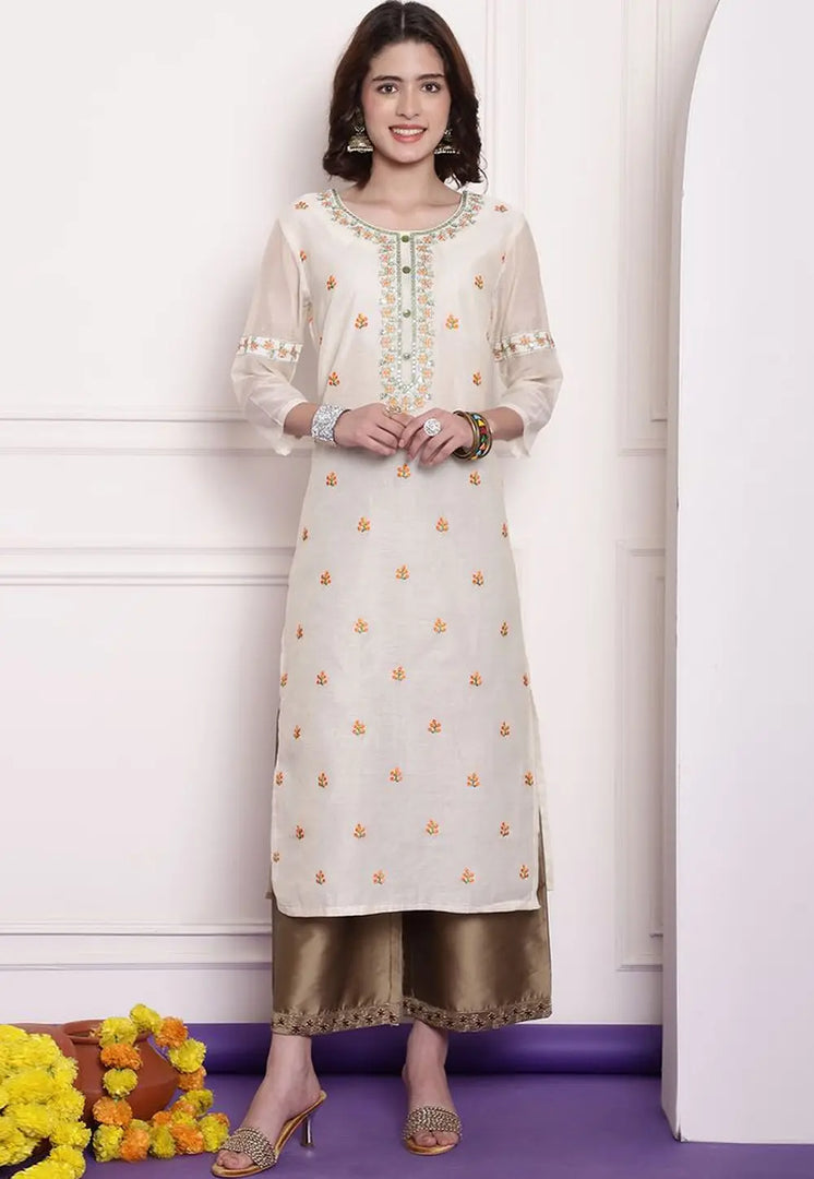 Off White Chanderi Long Kurti