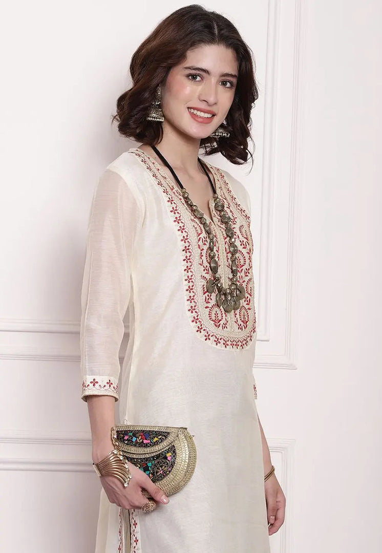 Off White Chanderi Long Tunic