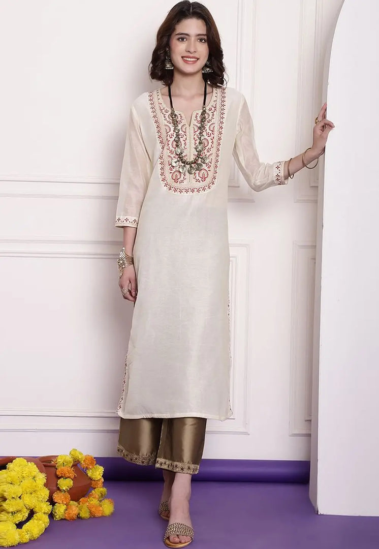 Off White Chanderi Long Tunic