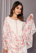 Load image into Gallery viewer, Off White Chanderi Readymade Pant Style Suit
