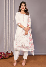 Load image into Gallery viewer, Off White Chanderi Readymade Pant Style Suit
