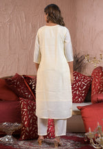Load image into Gallery viewer, Off White Chanderi Silk Readymade Pant Style Suit
