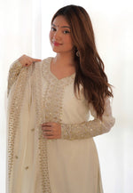 Load image into Gallery viewer, Off White Chinon Silk Readymade Pakistani Suit
