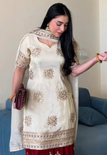 Load image into Gallery viewer, Off White Chinon Silk Readymade Palazzo Suit

