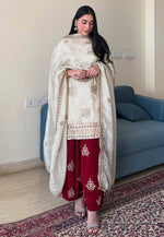 Load image into Gallery viewer, Off White Chinon Silk Readymade Palazzo Suit

