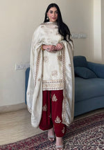 Load image into Gallery viewer, Off White Chinon Silk Readymade Palazzo Suit
