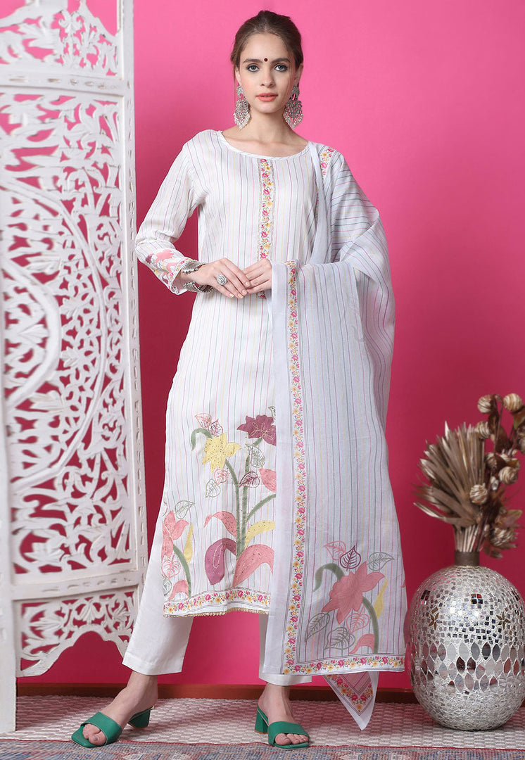 Off White Cotton Pant Style Suit