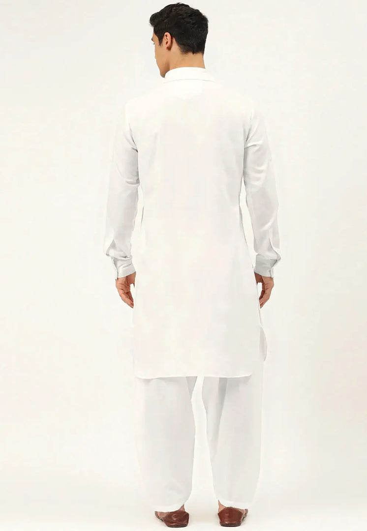 Off White Cotton Pathani Suit