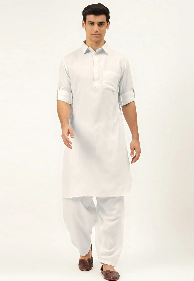 Off White Cotton Pathani Suit
