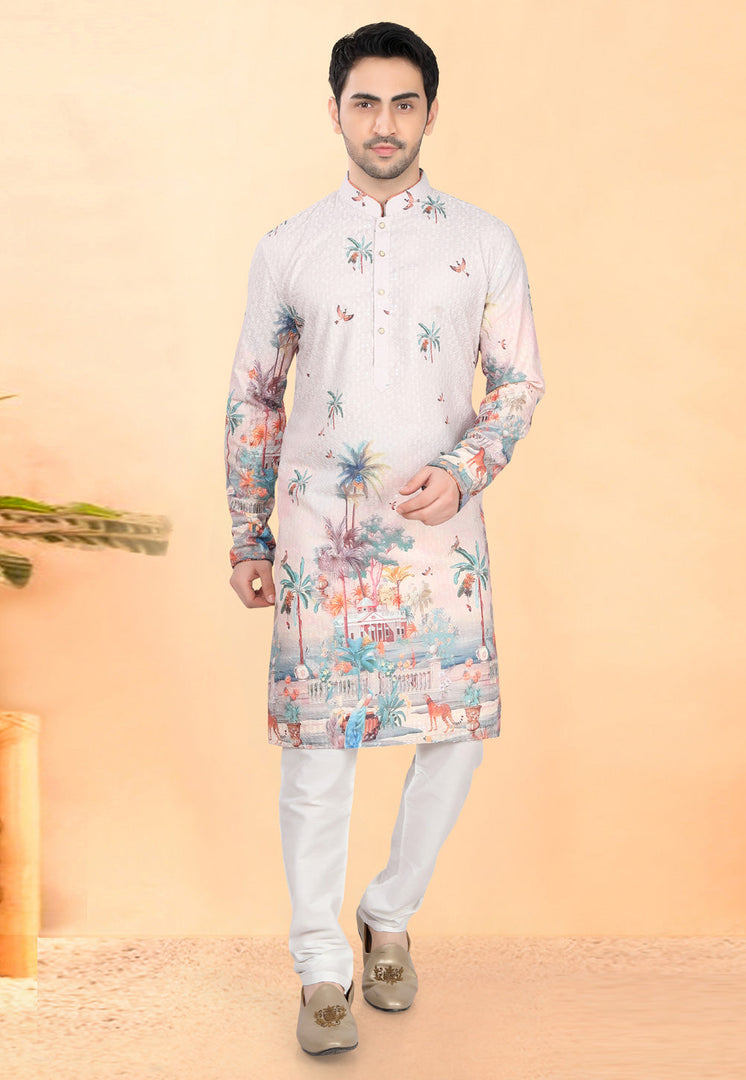 Off White Cotton Rayon Kurta Pajama