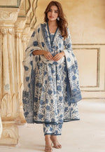 Load image into Gallery viewer, Off White Cotton Readymade Anarkali Suit
