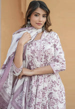 Load image into Gallery viewer, Off White Cotton Readymade Anarkali Suit
