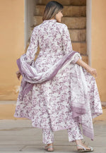 Load image into Gallery viewer, Off White Cotton Readymade Anarkali Suit
