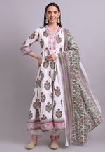 Load image into Gallery viewer, Off White Cotton Readymade Anarkali Suit
