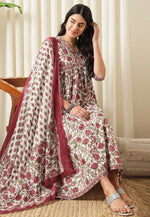 Load image into Gallery viewer, Off White Cotton Readymade Pant Style Suit
