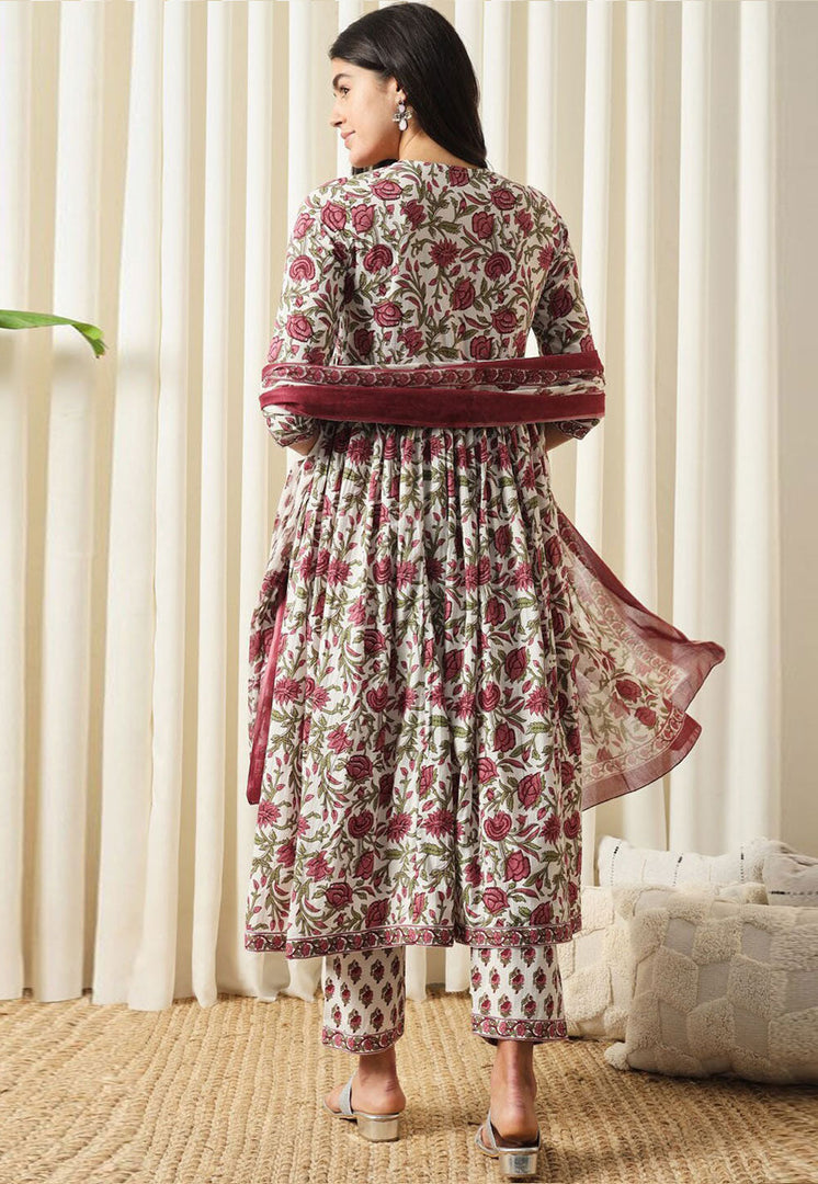 Off White Cotton Readymade Pant Style Suit