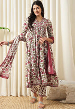 Load image into Gallery viewer, Off White Cotton Readymade Pant Style Suit
