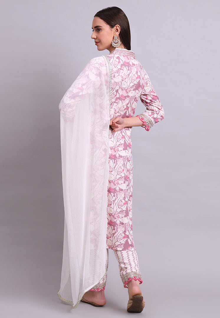 Off White Cotton Readymade Pant Style Suit