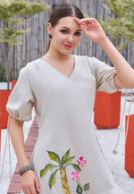 Load image into Gallery viewer, Off White Cotton Short Kurti for Women
