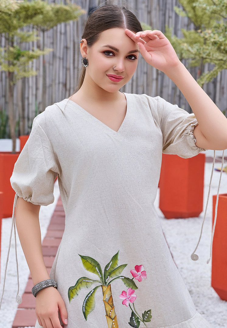 Off White Cotton Short Kurti for Women