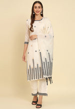 Load image into Gallery viewer, Off White Cotton Silk Readymade Pant Style Suit

