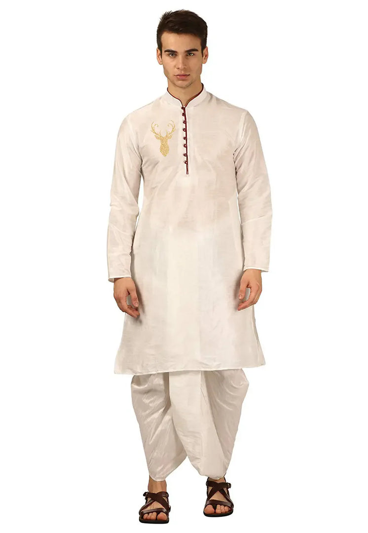 Off White Dupion Silk Dhoti Kurta