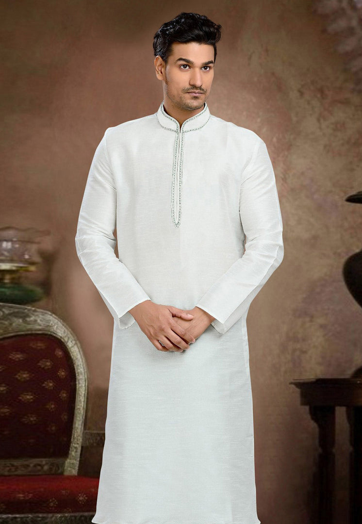 Off White Dupion Silk Kurta Pajama