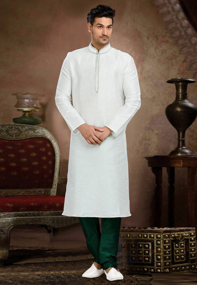 Off White Dupion Silk Kurta Pajama