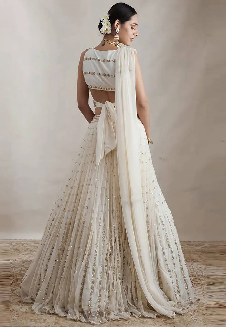 Off White Georgette A Line Lehenga Choli